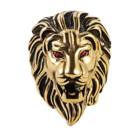HZMAN Men's Vintage 316L Stainless Steel Lion Red Eyes Rings Heavy Metal Rock Punk Style Gothic Biker Ring Silver Gold Black 3 Colors (Yellow, 9)