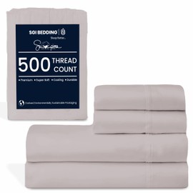 SGI bedding Luxury 4 Piece 100% Supima Cotton Sheets Queen Size - 500 Thread Count, 100% Cotton Sheets, 15" Deep Pocket Sheet Set, Breathable, Soft and Premium Cotton- Light Gray