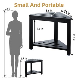 Boulphia Shower Foot Rest 13.8in, Bamboo Shower Stool for Shaving Legs, Waterproof Corner Shower Stool with Storage Shelf (Black)