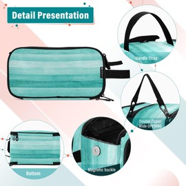 senya Teal Turquoise Green Wood Toiletry Bag Cosmetic Makeup Bag Organizer, Large Travel Bag for Women Men Toiletries Accessories Brushes Tools