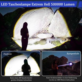 JAY-PARK JAY-PARK Taschenlampe LED Aufladbar 500000 Lumen, LED Taschenlampen Extrem Hell, Starke Taschenlampe, 5 Lichtmodi, Zoombar, IP67 Wasserdicht
