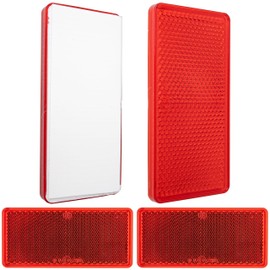 Rectangular reflectors to stick on, 4 pack, red, 94 x 44 x 7 mm dimensions, E-marked, rectangular trailer reflectors for motorhomes, trailers, cat's eye left right, reflector diffusing disc