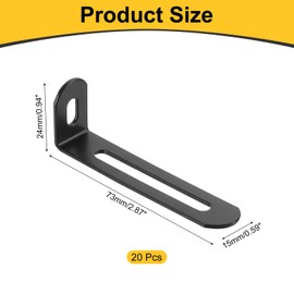 sourcing map 20Pcs L-Shaped Brackets Corner Brace, 2.87"x0.94"x0.59" Corner Bracket Shelf Bracket Right Angle Brackets for Wood Shelves Furniture (73x24x15mm, Black)