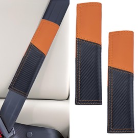 ecocstm 2 PCS Car Seat Belt Cover Pad, Carbon Fiber Safety Seatbelt Shoulder Strap Covers, Breathable Leather Soft Harness Pad, Interior Car Accessories, Universal for SUV, Truck, RV (Orange&Black