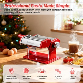 Sailnovo Pasta Maker Machine, 180 Roller Pasta Maker, 9 Adjustable Thickness Settings 2-in-1 Noodles Maker with Rollers and Cutter, Perfect for Spaghetti, Fettuccini, Lasagna or Dumpling Skin Red
