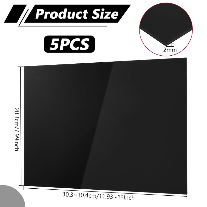UNICRAFTALE 5Pcs Black Acrylic Sheet 2mm Thick Cast Opaque Panel
