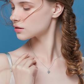 LONAGO Dragon Necklace 925 Sterling Silver Black Dragon with Heart Shaped Birthstone Pendant Necklace for Women (February)