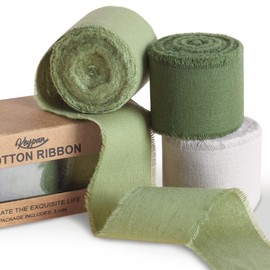 Green Ribbon 1-1/2 x 15 Yards Handmade Cotton Frayed Fringe Fabric Ribbons for Crafts Flower Bouquets Wedding Baby Shower Home DIY Decor
