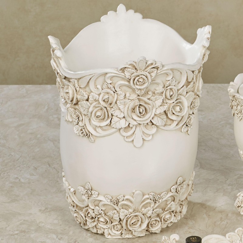 Touch of Class Victoria Rose Antique Ivory Wastebasket for Bathroom