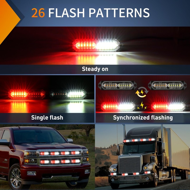 Nilight 8PCS Led Strobe lights 12LED Red white Emergency Light
