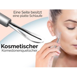 Komedonenquetscher Mitesserentferner aus rostfreiem Edelstahl in Profi-Ausführung mit 2 Schlaufen, nur 9 cm, Kleine Ausführung