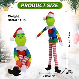 Grinch Doll Christmas Suffed Plush Toy Red Green Monster Elf Ornament for Xmas Home Decor Gifts (Rainbow)