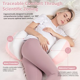 Chilling Home Pregnancy Pillow for Sleeping, Side Sleeper Pillow for the Stomach, Adjustable and Portable Body Pillow for Women and Side Sleepers with Breathable Cover (Pink)