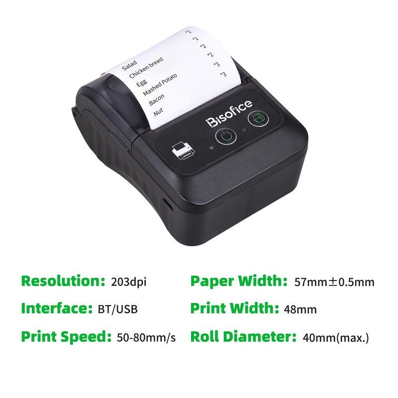 Bisofice Portable Wireless BT 58mm 2 Inch Thermal Receipt Printer