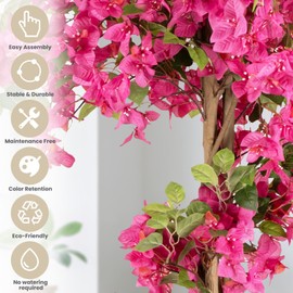 Romantic Season 6FT Artificial Bougainvillea Tree, Faux Silk Bougainvillea Plant with Pot for Indoor Outdoor Decor, Tall Fake Tropical Tree for Home, Office, Patio, Balcony, Wedding Decoration