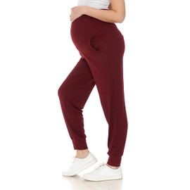 Leggings Depot Women's Maternity Pants Over The Belly Pregnancy Joggers Casual Lounge Pants (Burgundy, Medium)