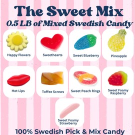 Sweet Swedish Candy Mix Sweet Gummy Candy Bubs - Chewy and Foamy - Hand Packed in Sweden - Swedish Candy Chef - .5LB