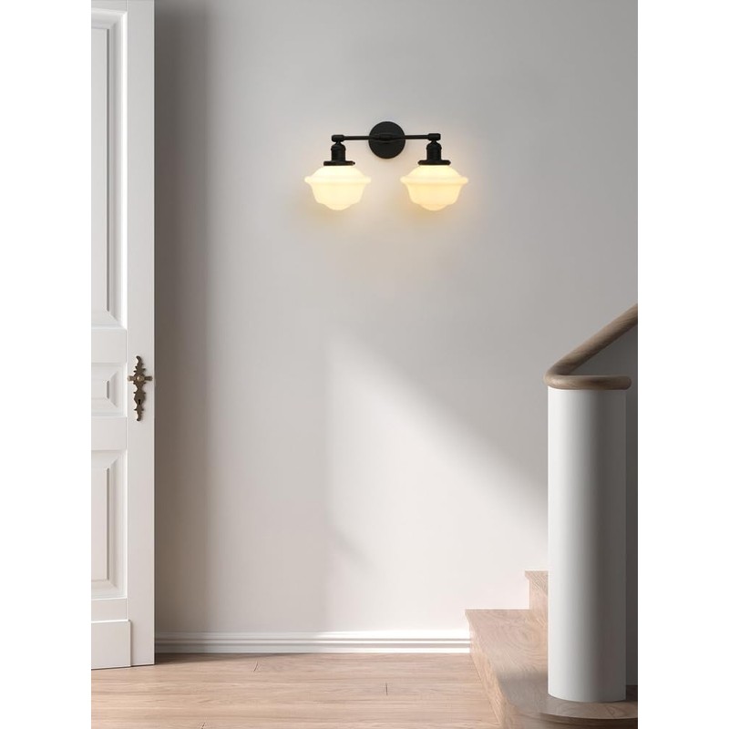 Pathson 2-Lights Milk White Glass Wall Sconce Lights, Modern Classic