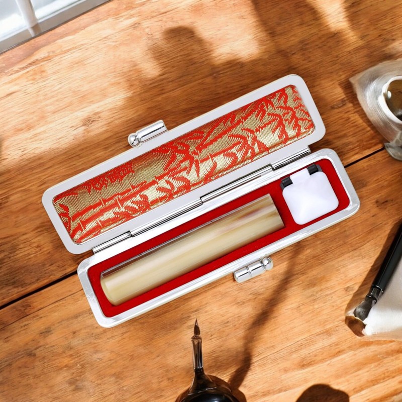 BuleVina Japanese Hanko Stamp Case, Round Leather Stamp Box, Horn