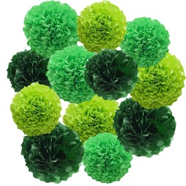 12pcs 10in 12in Paper Pom Poms Tissue Paper Flower Green Kit Hanging Paper Flower Balls Wedding Party Flower Decorations DIY Art Craft Blooms for Birthday Baby Shower Nursery Decor