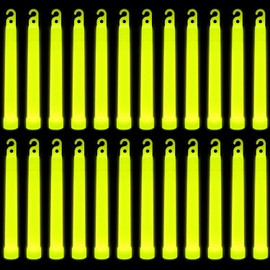 Trimming Shop 6 Inch Glow Stick Lanyard Premium Ultra Bright Glow in the Dark Rod Mega Party Pack of 25 (Yellow) for New Year's Eve, Graduation, Camping