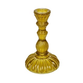 Creative Co-Op Tall Embossed Reclaimed Glass Taper Holder, Chartreuse