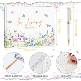 Engrowtic Funeral Guest Book for Memorial Service Celebration of Life Guest Book Elegant Hardcover with Pen, 88-Page in Loving Memory Keepsake for Funeral Memorial Farewell Events(Butterfly)