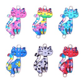 SiegYma Mixed Color Cat Charm Animal Cute Cat Enamel Pendant, 30 Pcs DIY Making Necklace Bracelet Earring Connector Charms for Jewelry Making Alloy Accessories (B)