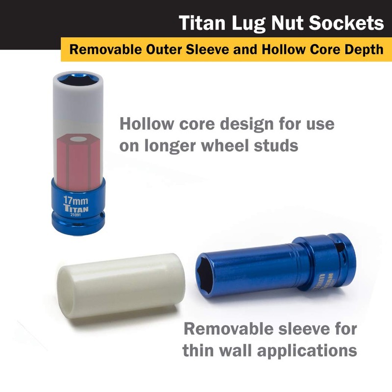 TITAN 21095 4-Piece 1/2-Inch Drive Non-marring Impact Deep Lug Nut