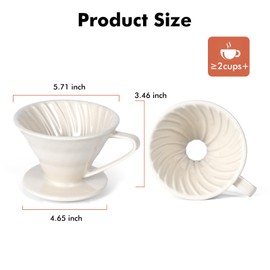 Aarcinhke Pour Over Coffee Dripper V60 Ceramic, Pour Over Coffee Maker Porcelain, Reusable Portable Coffee Dripper Filter Origami Accessories Non Plastic, White