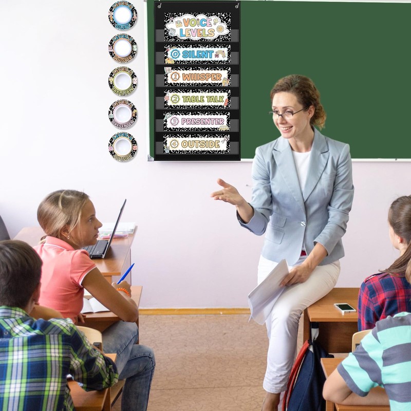 Voice Level Pocket Chart for Classroom with 5 School Push