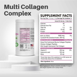M+S Multi Collagen Complex – Hydrolyzed Collagen peptides, Types I, II, III for Skin, Hair, Nails and Joints – with Vitamin C, Hyaluronic Acid, Keratin, Biotin and Silica (Unflavored)