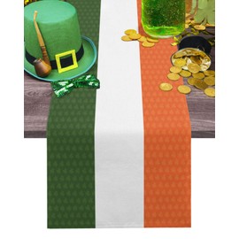 T&H XHome Durable Fabric Table Runner,St. Patrick's Day Irish Flag and Green Clover Washable Linen Table Runners for Home/Kitchen/Dining Table/Indoor & Outdoor Decor 13x70Inches