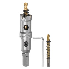 sourcing map Carbide Hole Saw Kit 19mm (3/4") Metal Hole Cutter Set with 2pcs Center Drill Bits Springs 1pcs Wrench for Stainless Steel Copper Iron Aluminum