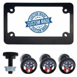 CCP Custom Parts Inc. Metal Motorcycle License Plate Frame - Black Tag Fasteners Kit - USA SKULL FACE