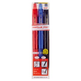 Mitsubishi Pencil URN180383C Uniball RE Erasable Ballpoint Pen, 0.38, Set of 3 Colors