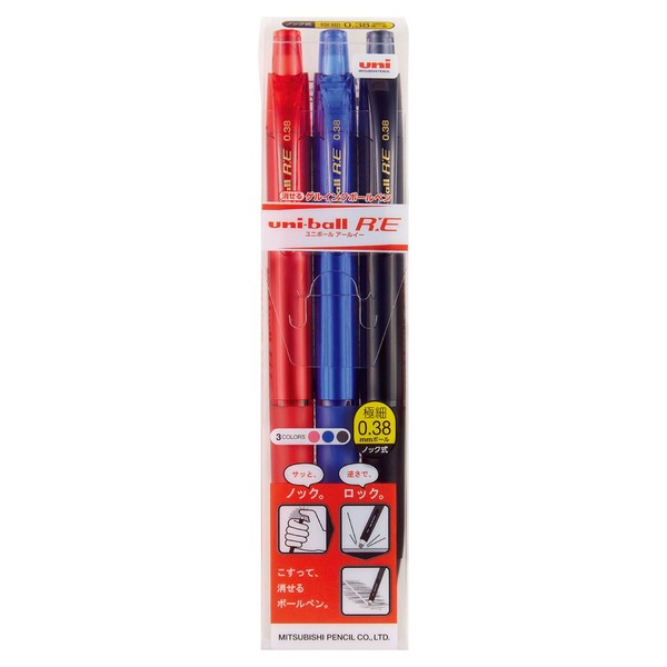 Mitsubishi Pencil URN180383C Uniball RE Erasable Ballpoint Pen, 0.38, Set