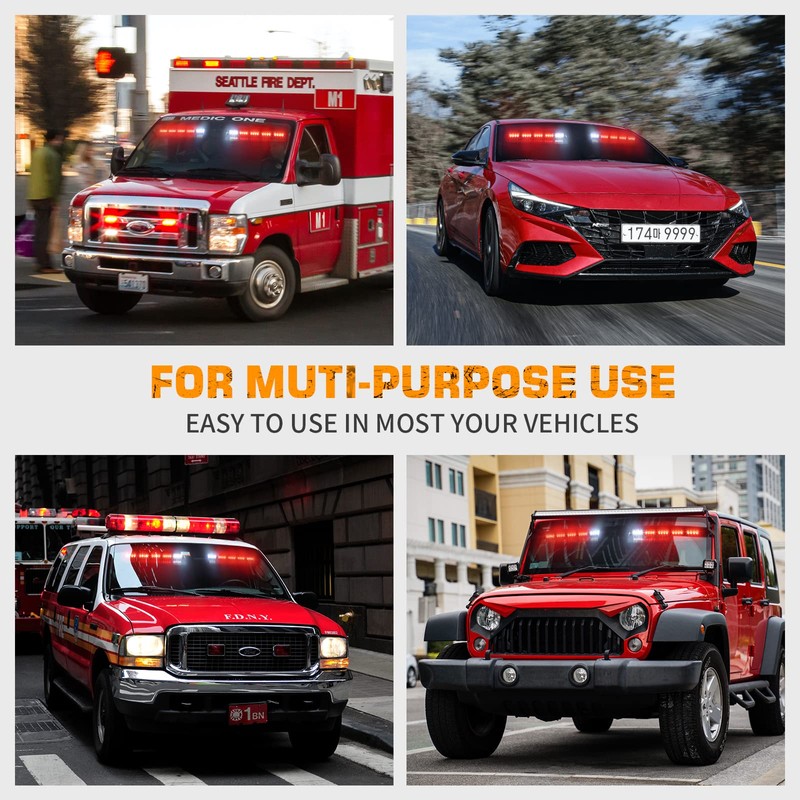 XRIDONSEN Red Emergency Visor Lights Bar Interior Windshield Strobe Lights