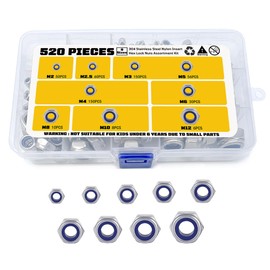 Locknuts Assortment Kit,M2 M2.5 M3 M4 M5 M6 M8 M10 M12 520PCS Metric Nylon Insert Lock Nuts Set,304 Stainless Steel (520, Silver, Lock Nuts Assortment Kit)