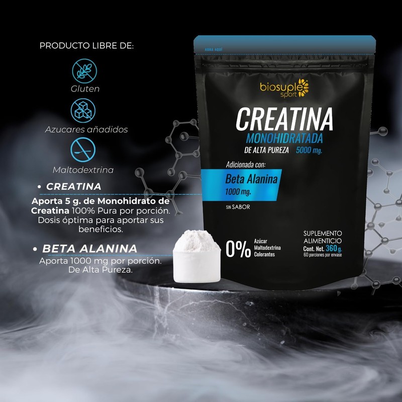BIOSUPLE Creatina + Beta Alanina 100% puras, sin ingredientes de