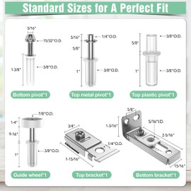 Bifold Door Hardware Repair Kit - 1 Pack Bi-fold Closet Barn Door Hardware Kit for 7/8" to 1" Track, Folding Pocket Door Replacement Parts Set Include Top Bottom Pivots Bracket and Guide Wheel