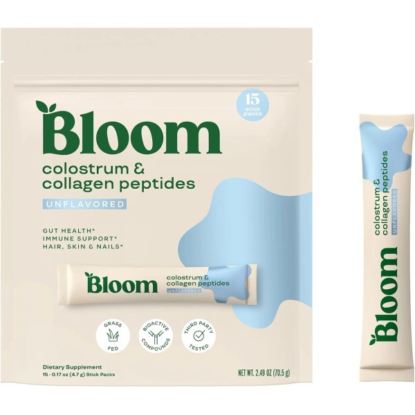 Bloom Nutrition Bovine Colostrum Powder Packet, Gut Health, 15 Servings