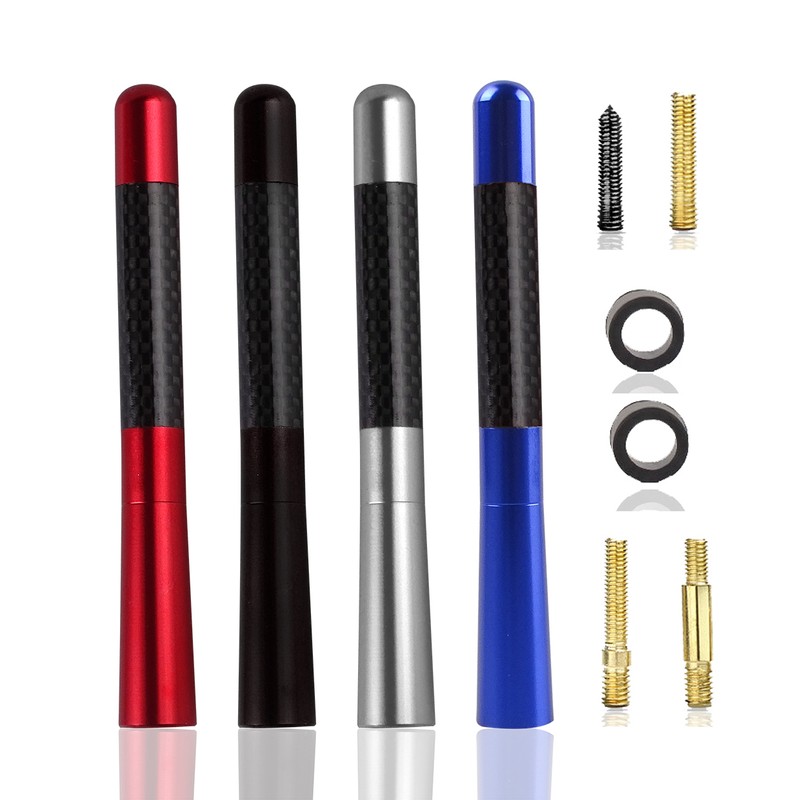4.7" Short Motorcycle Antenna 2-Pack, Carbon-Fiber Style Stubby Radio Antenna,