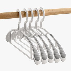 LANZYLO Non-Slip Hangers, Heavy Duty, Durable, Plastic Hanger with Rubber and Horizontal Bar for Closet, Coats, Pants, Shirts, White (20 Pack 16.3 inch)