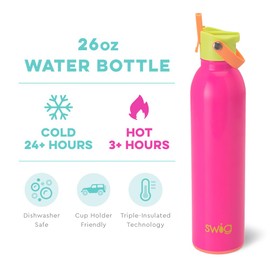 Swig Life 26oz Insulated Water Bottle with Straw & Flip + Sip Handle | Leak Proof, Dishwasher Safe, Cup Holder Friendly, Stainless Steel Water Bottle in Tutti Frutti