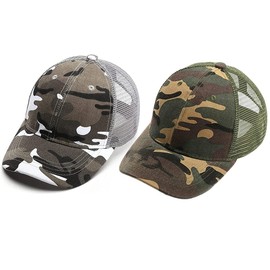 Qchomee Kids Camo Baseball Cap Mesh Sun Hat Cotton Snapback Trucker UV Protection Visor Headwear Quick Dry Breathable Outdoor Sports Cycling Football Travel Beach Tennis Boys Girls 5-12 Years Old