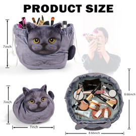 Openhahaha - Bolsa de maquillaje con cordón, bolsa de maquillaje para gatos, organizador de maquillaje de viaje, bolsa de cosméticos, regalo de gato para mujeres, bolsa de maquillaje plana, regalos