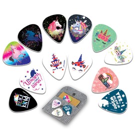 NewEights Acoustic Guitar Picks - Unicorn Plectrum Series 2 (12-Pack) - Stocking Stuffers for Girls - Birthday Party Favors Assorted Bulk Pack Thanksgiving Christmas Rewards Encouragement Gift