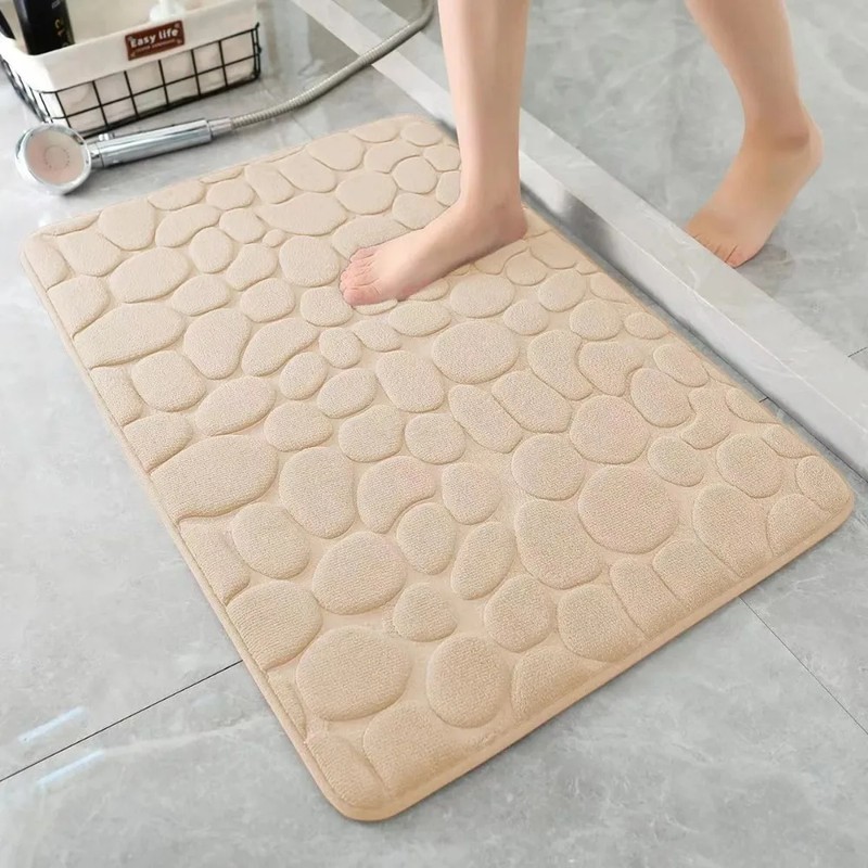 Microfiber Bath Mat for Bathroom – Water-Absorbing Cobblestone Embossed Design