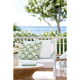 Hofdeco Premium Coastal Patio Indoor Outdoor Throw Pillow Cover Only, 20"x20" Water Repellent for Backyard, Couch, Green Print Tropical Ravenala Palm Tree